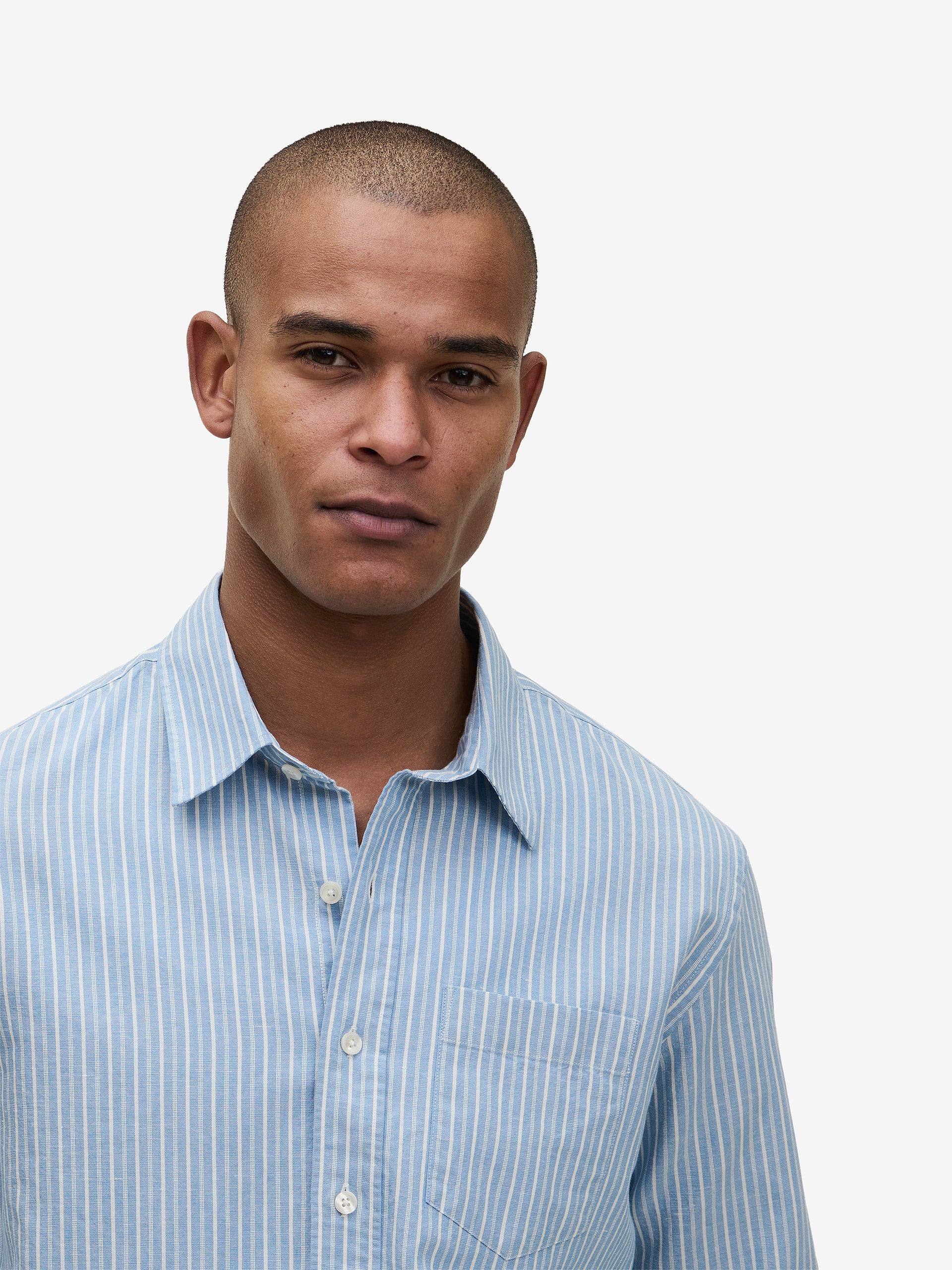 Brookvale katoen-linnen gestreept SH01030-BLU