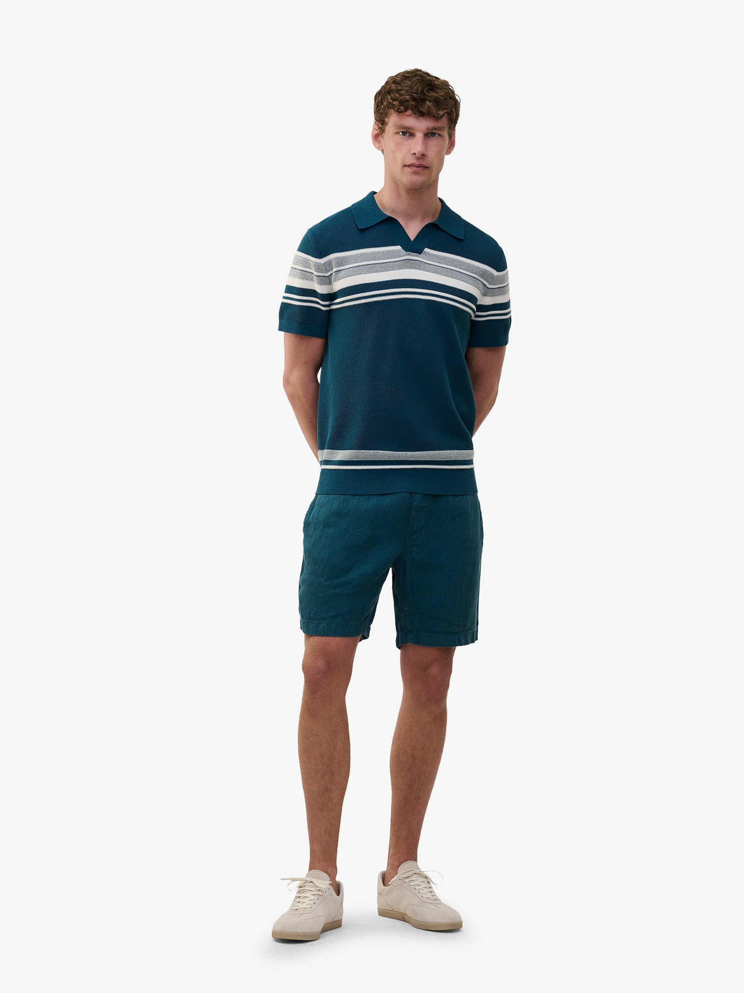 Cotton stripe, worn with the linen Alex shorts