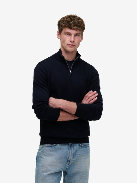 Magnus Cotton-Silk Navy Half-Zip | No Label