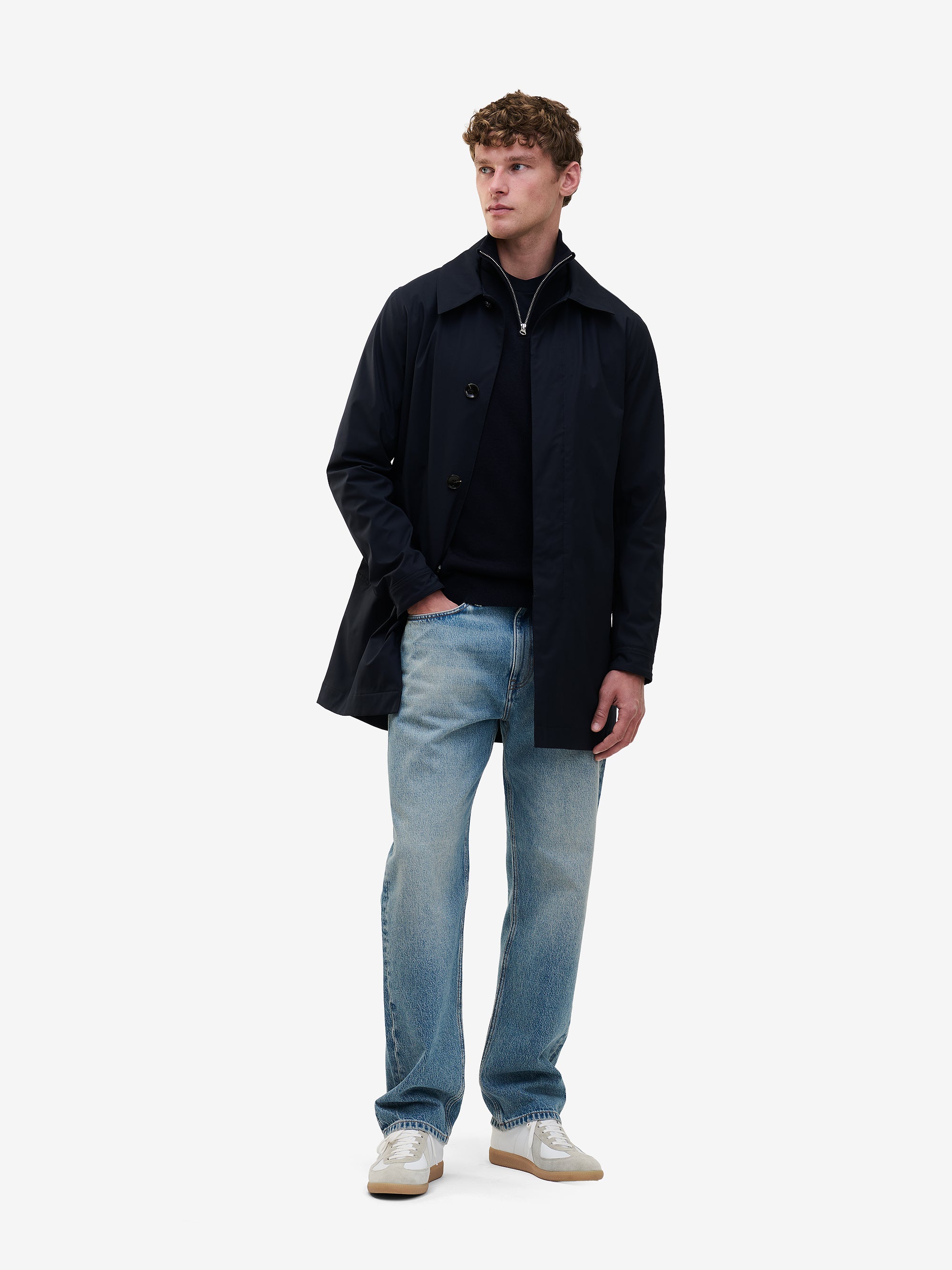 【極美品】マルゴーヴィンテージ ボリュームスリーブ ジップブルゾン ネイビー F Magnus Cotton-Silk Navy Half-Zip | No Label
