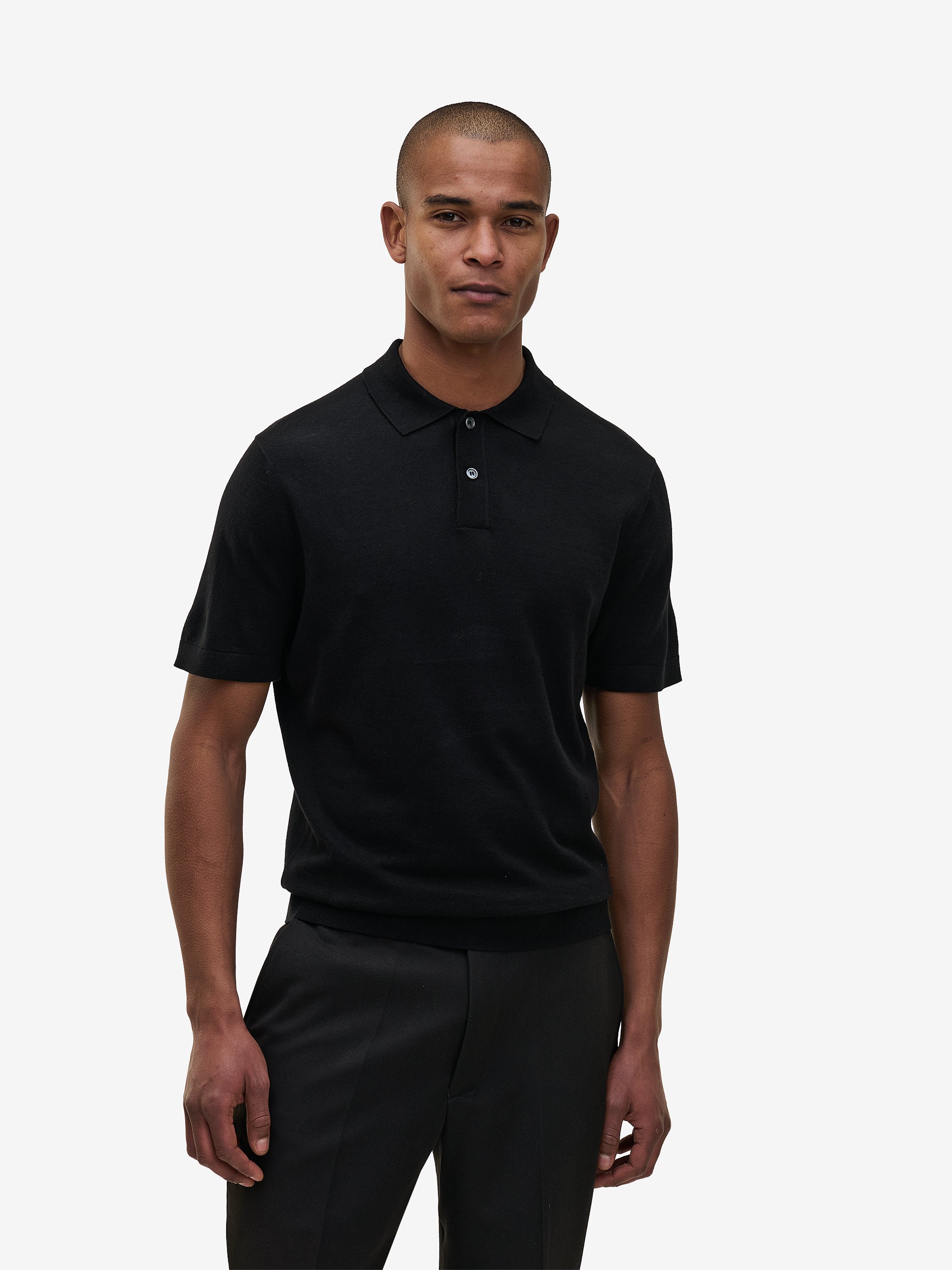 Crane Cotton-Silk Black Polo Essentials | No Label